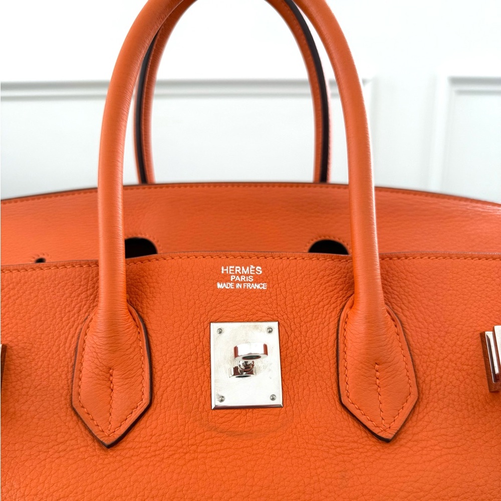 Hermes Birkin 35 Orange Clemente leather tote bag authentic silver hardware - Picture 7 of 16